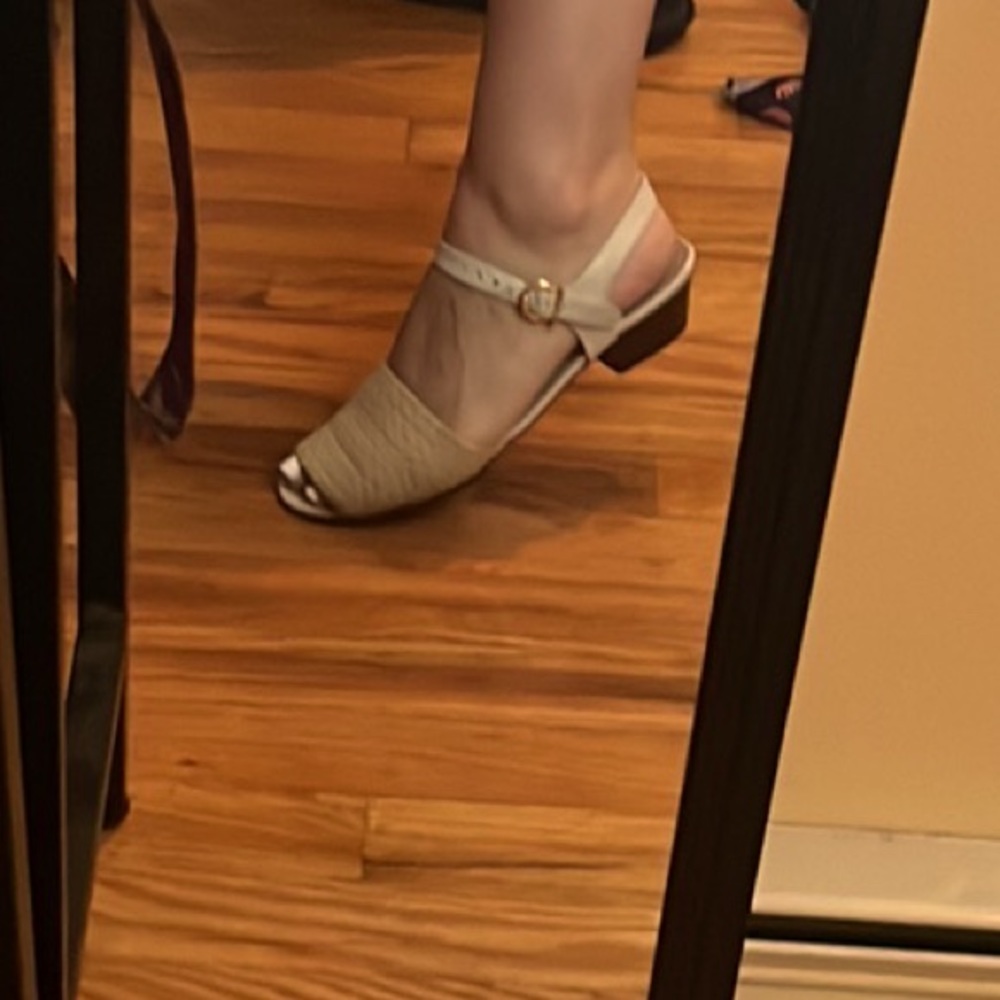 Salvatore Ferragamo Beige Woven Leather Block Heel Sandals